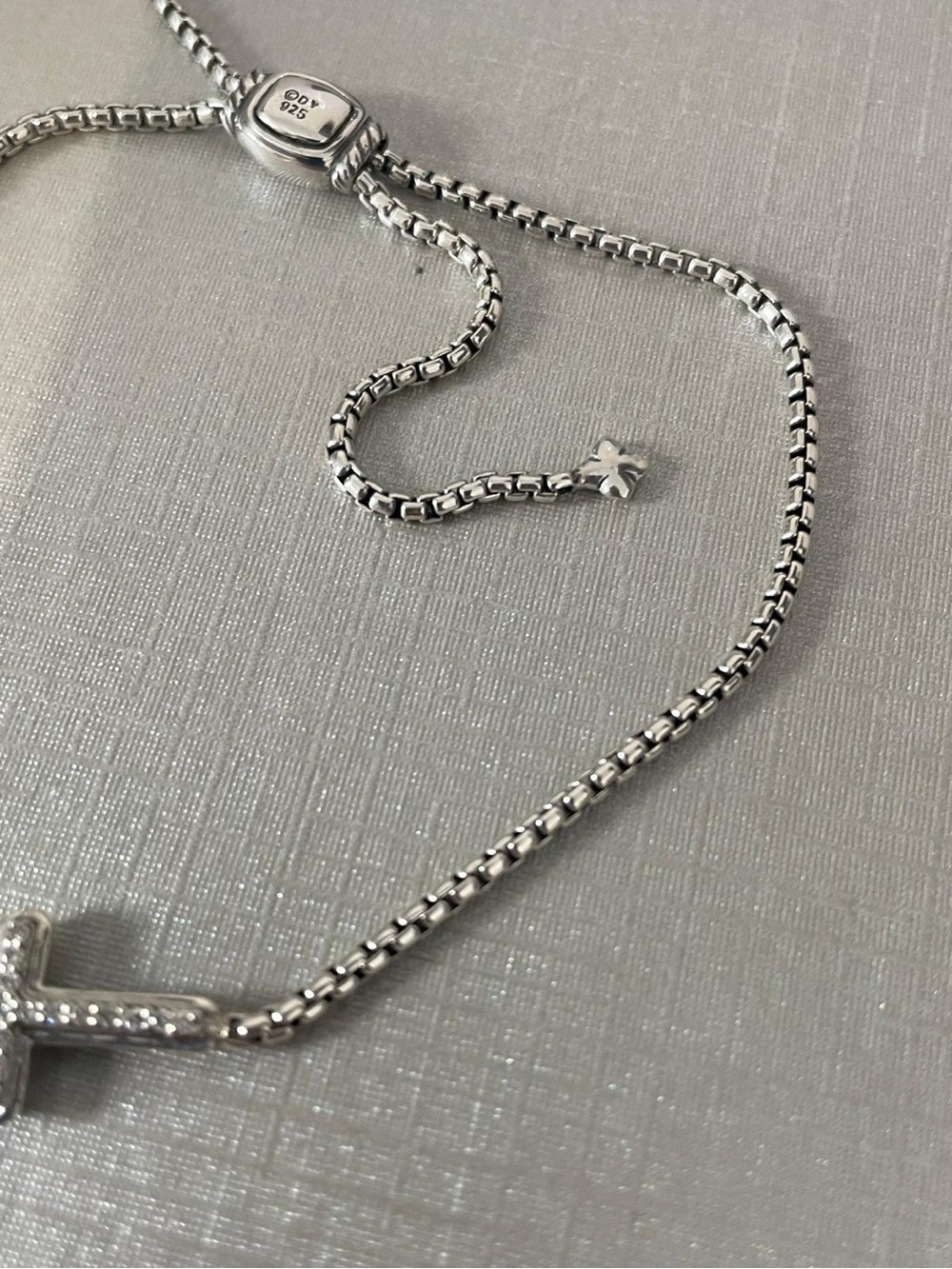 David Yurman Petite Cross Chain Bracelet Sterling Silver with Pave Diamonds - Picture 5 of 8